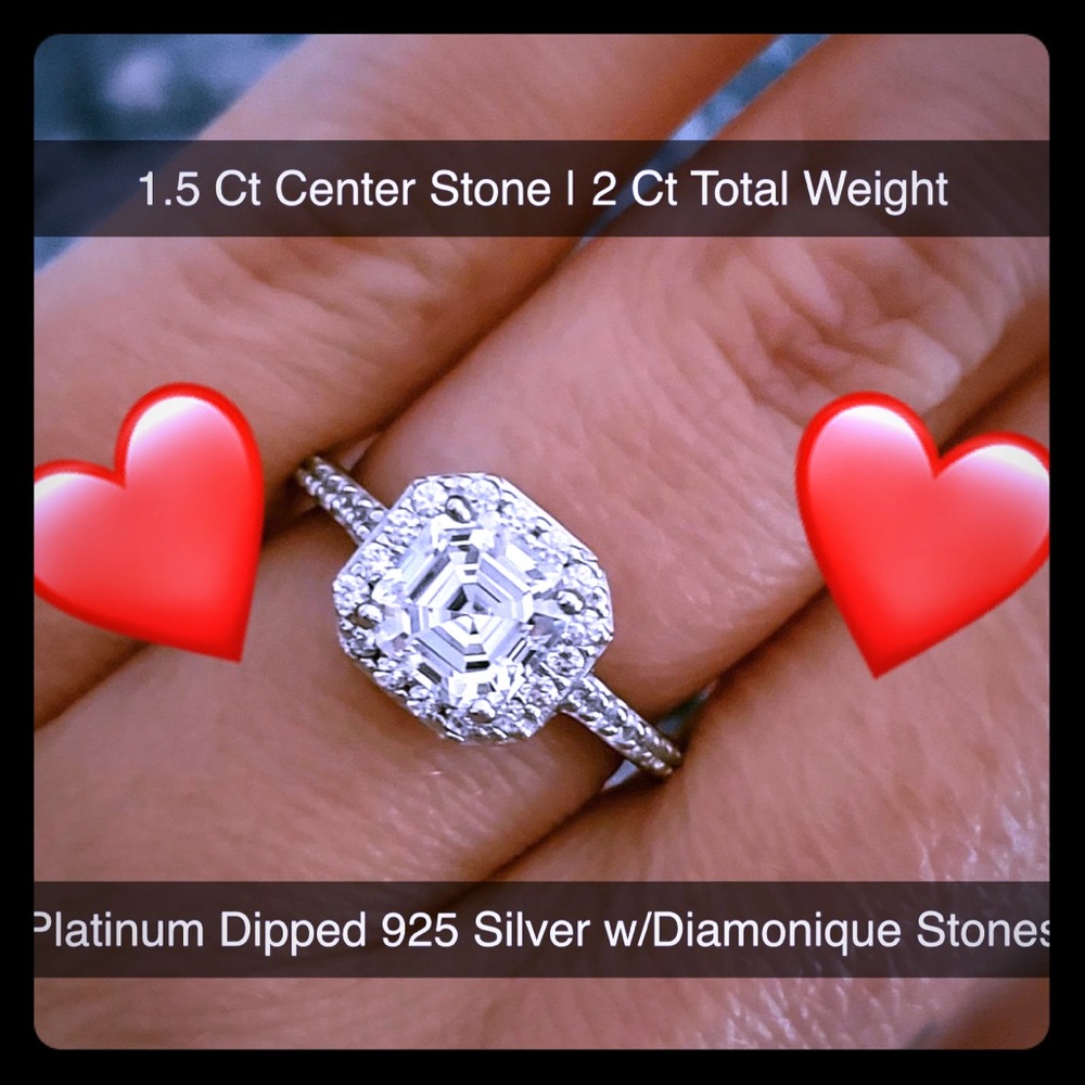 Asscher Cut 2 Ct 💋❤️ Platinum Dipped Ring Sz 7 💍